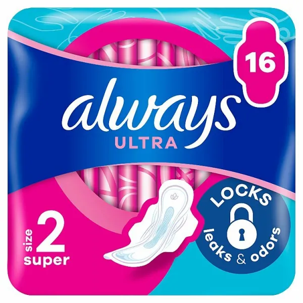 Always Ultra Deň Hygienické Vložky Long (Veľkosť 2) Krídelká 16 ks