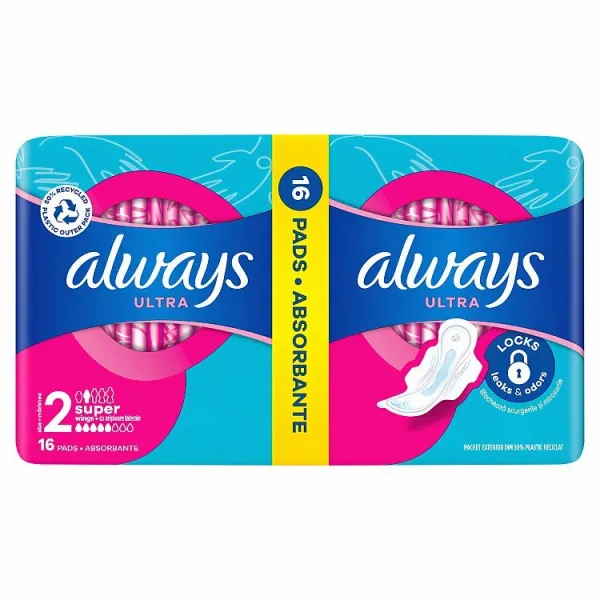 Always Ultra Deň Hygienické Vložky Long (Veľkosť 2) Krídelká 16 ks