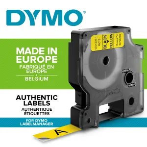 Dymo originál páska do tlačiarne štítkov, Dymo, 45018, S0720580, čierny tlač/žltý podklad, 7m, 12mm, D1 45018