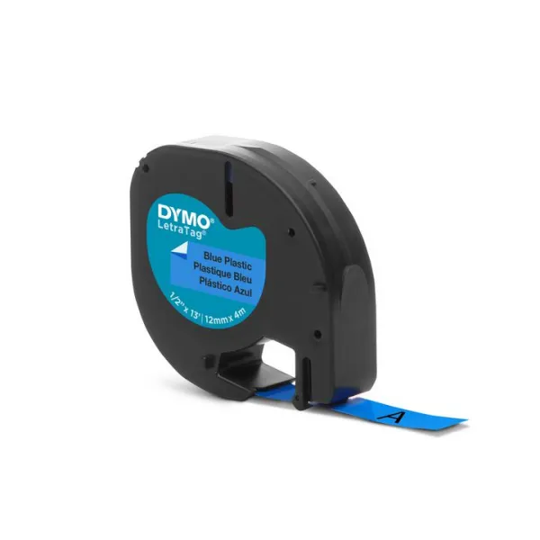 Dymo originál páska do tlačiarne štítkov, Dymo, S0721650, čierny tlač/modrý podklad, 4m, 12mm, LetraTag plastová páska S0721650