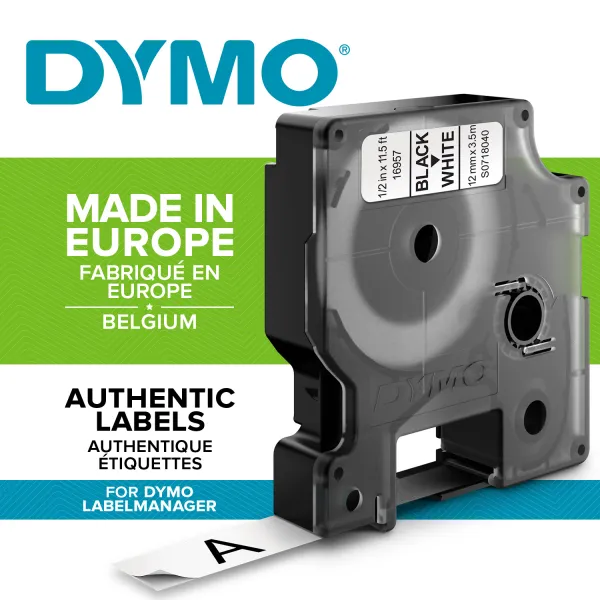 Dymo originál páska do tlačiarne štítkov, Dymo, 45013, S0720530, čierny tlač/biely podklad, 7m, 12mm, D1 45013