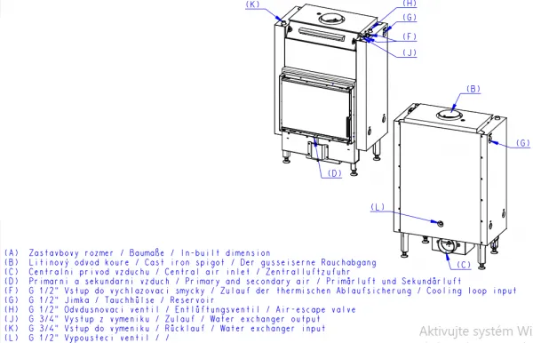 ROMOTOP DYNAMIC W 2G 66.50.01P - krbová vložka rovná s trojitým presklením a teplovodným výmenníkom DW2M 01P