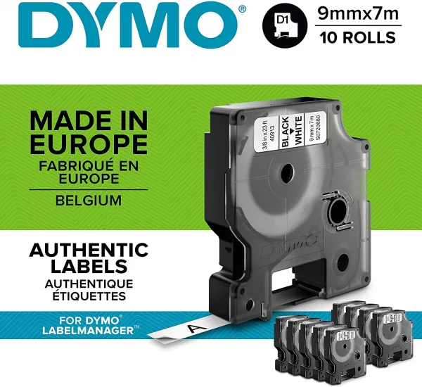 Dymo originál páska do tlačiarne štítkov, Dymo, 2093096, čierny tlač/biely podklad, 7m, 9mm, 10ks v balení, cena za balenie, D1 2093096