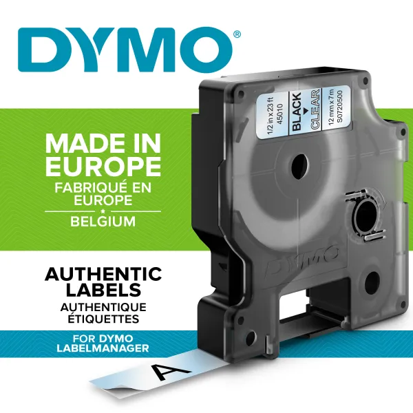 Dymo originál páska do tlačiarne štítkov, Dymo, 40910, S0720670, čierny tlač/transparentná podklad, 7m, 9mm, D1 40910