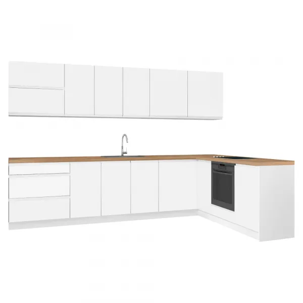Rohová univerzálna kuchynská linka 320x200, biela vysoký lesk HG/biela FLOT