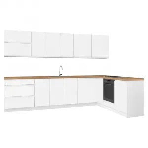 Rohová univerzálna kuchynská linka 320x200, biela vysoký lesk HG/biela FLOT
