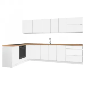 Rohová univerzálna kuchynská linka 320x200, biela vysoký lesk HG/biela FLOT