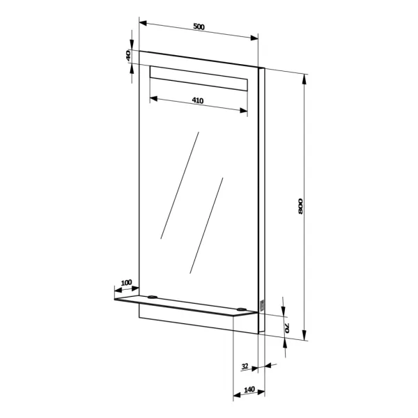AQUALINE - Zrkadlo s LED osvetlením a policou 50x80cm, gombíkový vypínač ATH52