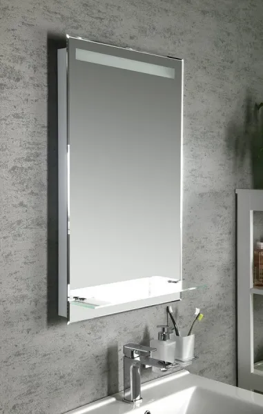 AQUALINE - Zrkadlo s LED osvetlením a policou 50x80cm, gombíkový vypínač ATH52