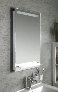 AQUALINE - Zrkadlo s LED osvetlením a policou 50x80cm, gombíkový vypínač ATH52