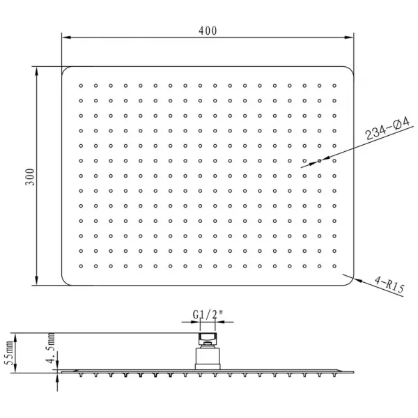 SLIM hlavová sprcha, 400x300mm, nerez MS585