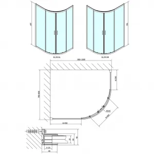 EASY LINE štvrťkruhová sprchová zástena 1000x800mm, číre sklo EL2915