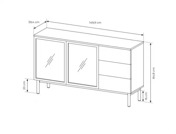 ArtLas Komoda TONG 150 2D3S | s LED osvetlením