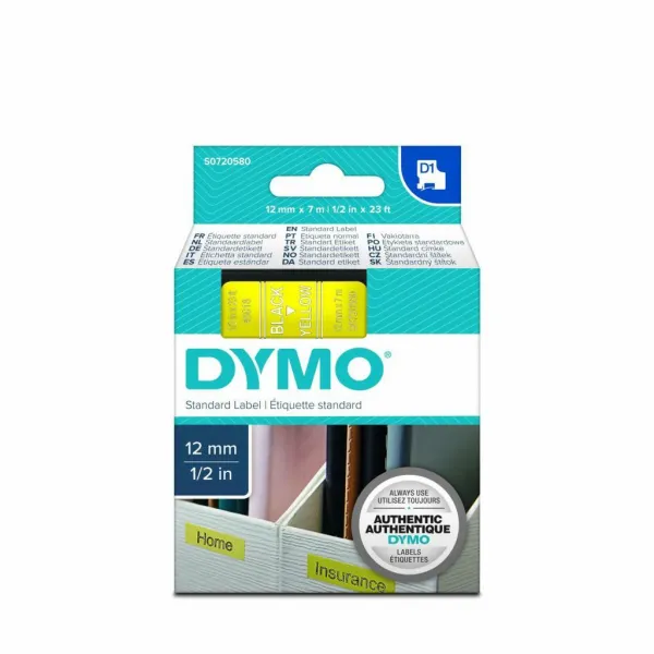 Dymo originál páska do tlačiarne štítkov, Dymo, 45018, S0720580, čierny tlač/žltý podklad, 7m, 12mm, D1 45018