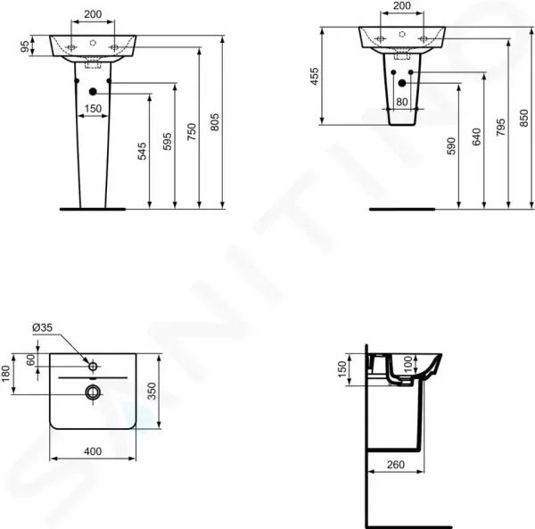 Ideal Standard Connect Air - Umývadielko CUBE 400x350 mm, s prepadom, biela E030701