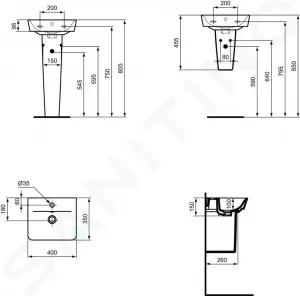Ideal Standard Connect Air - Umývadielko CUBE 400x350 mm, s prepadom, biela E030701