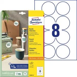 Avery Zweckform Etikety univerzálne kruhové 69mm Avery A4 10 hárkov