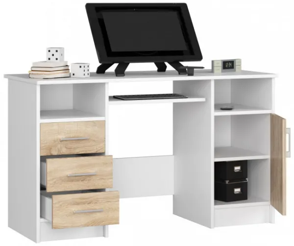 Ak furniture Volně stojící psací stůl Ana 124 cm bílý/dub sonoma