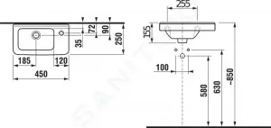 Jika Cubito - Umývadielko s prepadom 450 mmx250 mm, otvor na batériu vpravo, biela H8114240001061