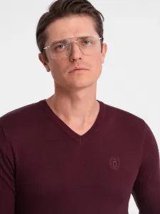 Pánsky sveter s véčkovým výstrihom vínový