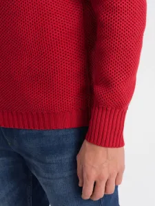Jedinečný sveter so zipsom - pre pánov- červeny