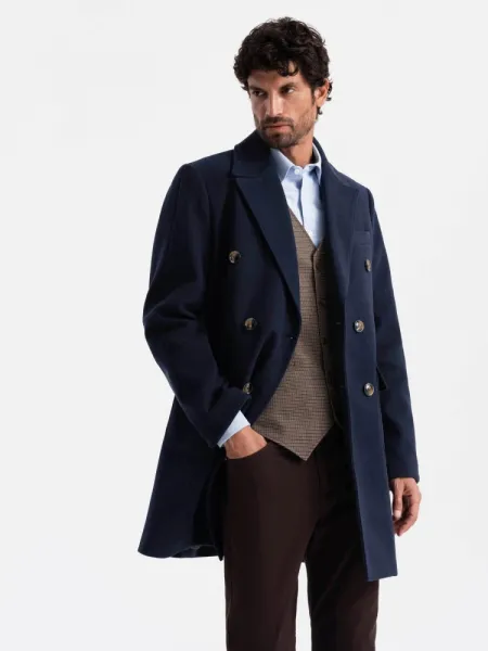 Elegantný kabát pre pánov indigo