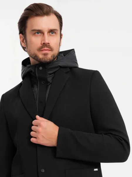 Trendy športové sako pre pánov s kapucňou čierne