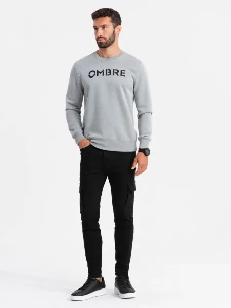 Trendy pánska mikina bez kapucne -šedá