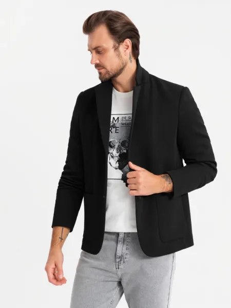 Trendy športové sako pre pánov s kapucňou čierne