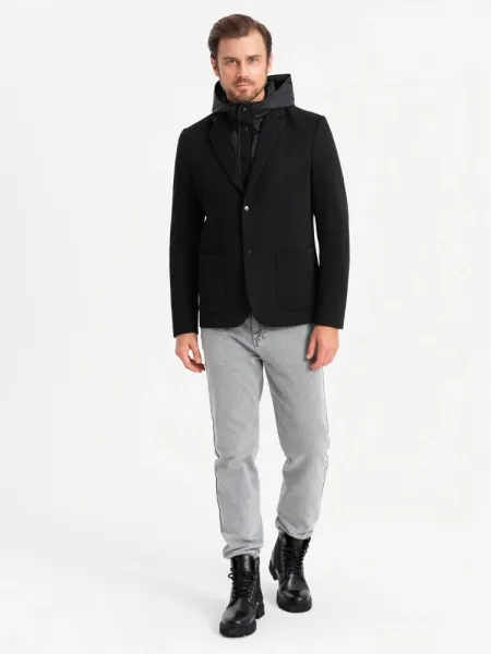 Trendy športové sako pre pánov s kapucňou čierne