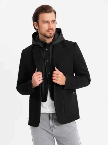 Trendy športové sako pre pánov s kapucňou čierne