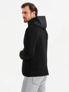 Trendy športové sako pre pánov s kapucňou čierne