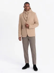 Trendy športové sako pre pánov s kapucňou svetlo hnedé