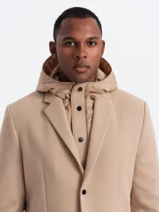 Trendy športové sako pre pánov s kapucňou svetlo hnedé