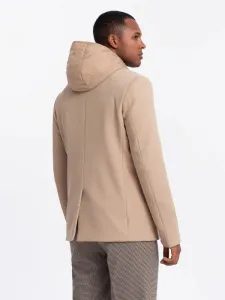 Trendy športové sako pre pánov s kapucňou svetlo hnedé