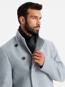 Elegantný kabát pre pánov s asymetrickým zapínaním šedý