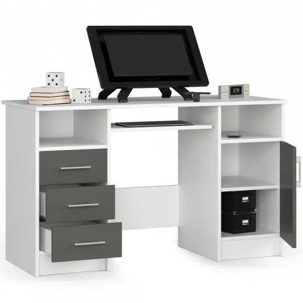 Ak furniture Volně stojící psací stůl Ana 124 cm bílý/grafitově šedý