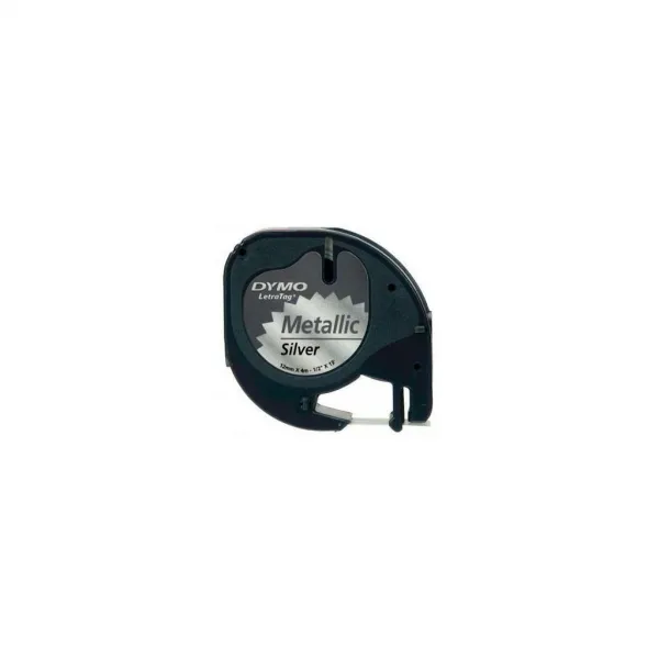Dymo LetraTag 91208 S0721730 12mm x 4m čierna tlač/strieborný podklad originálna páska metalická