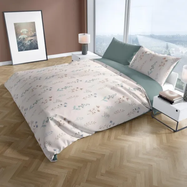 Faro Bavlnené obliečky COTTAGE HOME 018 140x200 cm + 1x 70x90 cm biele/zelené