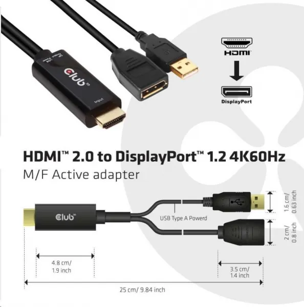 Club 3D Club3D Aktívny adaptér HDMI na DisplayPort 4K60Hz, M/F