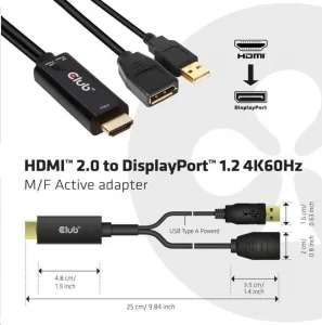 Club 3D Club3D Aktívny adaptér HDMI na DisplayPort 4K60Hz, M/F