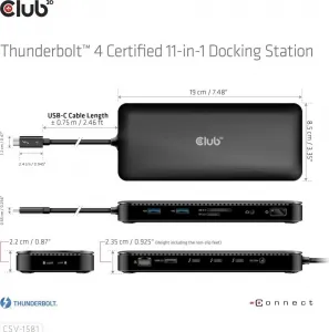 Club 3D Club3D Dokovací stanice Thunderbolt 4 certifikovaný 11v1, 3xUSB-C, 3xUSB-A, PD