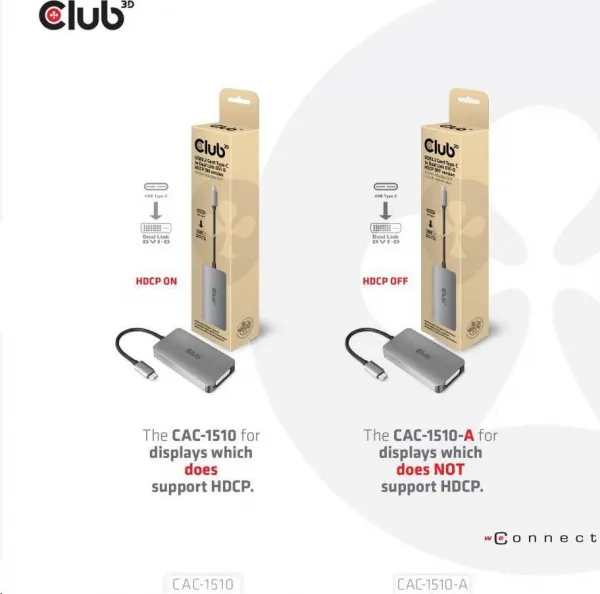 Club 3D Aktívny USB adaptér Club3D 3.2 Dvojlinkové prepojenie DVI-D typu C 4K30Hz pre Apple Cinema Display, HDCP vypnuté
