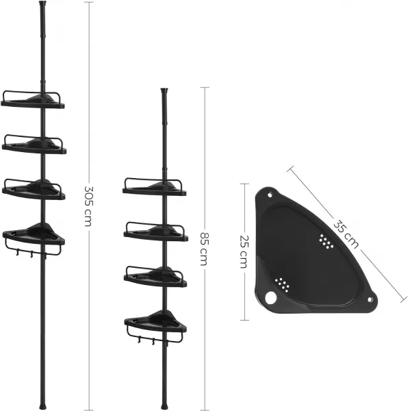 SONGMICS Teleskopická rohová polička do kúpeľne 85-305 cm
