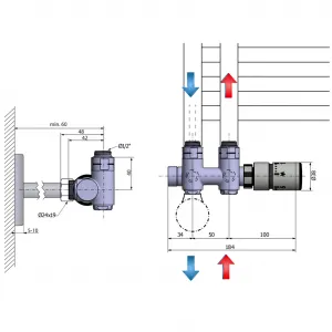 SAPHO - TWIN COMBI pripojovacia sada ventilov termostatická pre stred. pripojenie, pravá, nerez mat CP5510S