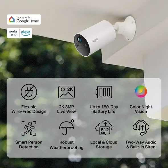 TP-Link Tapo C410 venkovní kamera (3MP, 2K QHD, 1296p, IR 9m, WiFi, micro SD card, IP65)