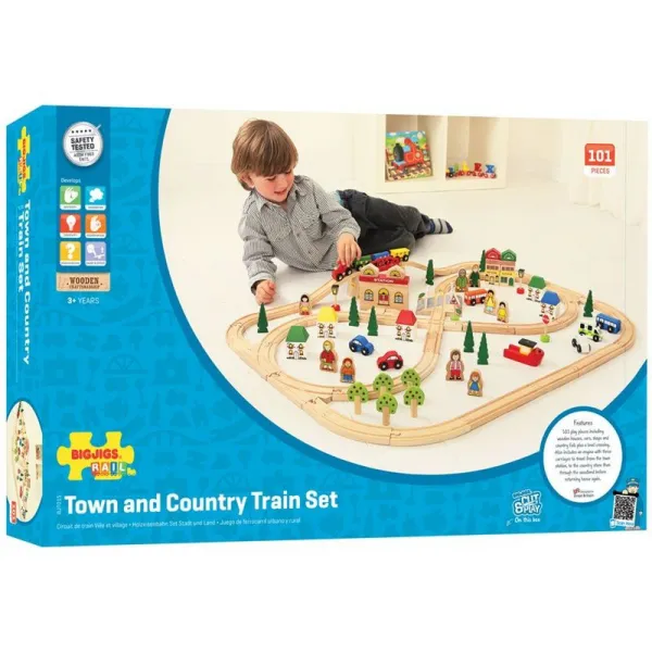 Bigjigs Rail Drevená vláčikodráha mesto a dedina 101 dielov