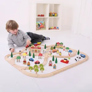 Bigjigs Rail Drevená vláčikodráha mesto a dedina 101 dielov
