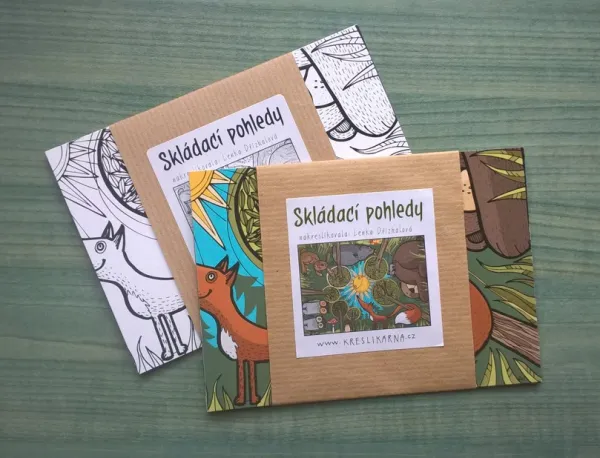 Skladacie pohľadnice - Slnko v lese- maľovanky