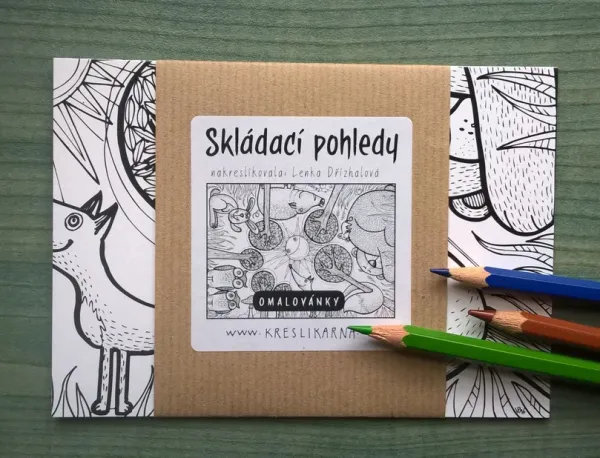 Skladacie pohľadnice - Slnko v lese- maľovanky